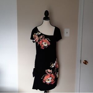 Le Chateau Black Dress with Pink Floral Design Size Large